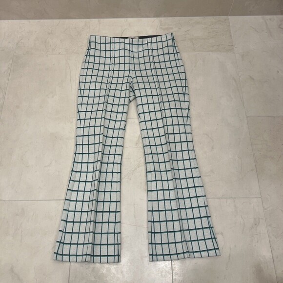 Anthropologie Sz XS Extra Small Essential Crop Flare Beige Window Pane Pintuck - Picture 1 of 8